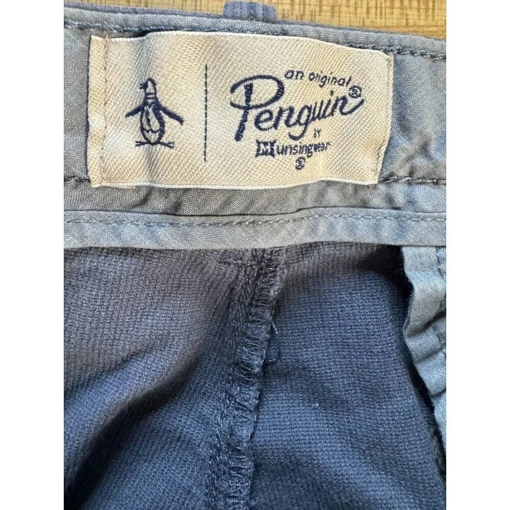 Original Penguin Shorts Men’s 38 Blue Chino Flat Front Casual Stretch 8” Inseam